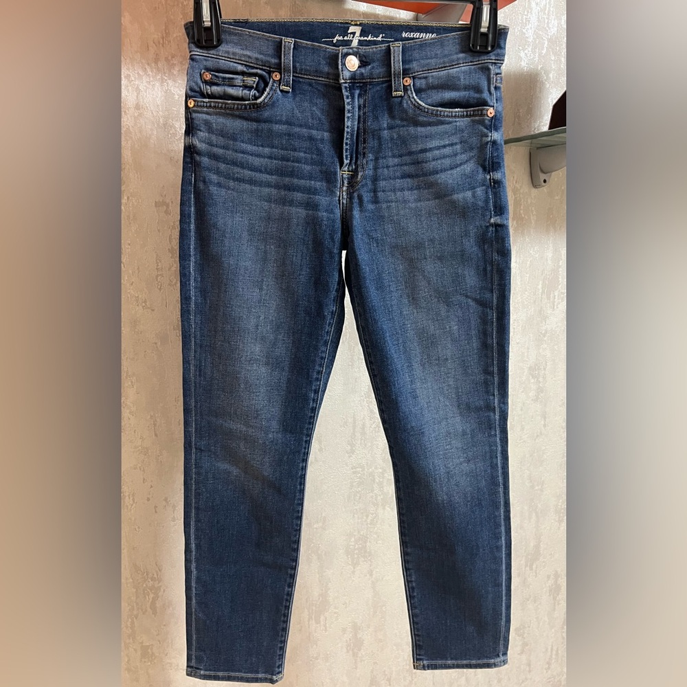 7 For All Mankind Jeans Roxanne Blue Women’s Size 27 Stretch Slim Straight